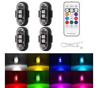 4PCS Wireless LED Strobe Lights with Remote Control, 8 Colors USB Charing Waterproof Anti-Collision Led Emergency Warning Lights for Car Motorcycle Drone Aircraft Bike