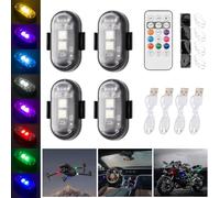 4PCS Wireless LED Strobe Lights with Remote Control, Waterproof USB Charing 8 Colors Mini LED Lights, High Brightness Anti-Collision Warning Lights for Car, Drone, Truck, automotive & Bike, Strap