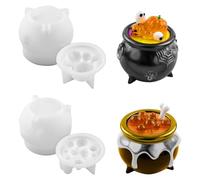 4Pcs Witch Cauldron Resin Mold, Halloween Silicone Molds, Halloween Jar Molds for Epoxy Resin Casting Craft, Storage Box, Candy Container, Candle Holder (Cauldron)