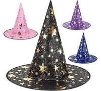 4pcs Witch Hat, Wizard Hat for Women Men, Witches Hat Halloween Decor | Mystical Star Print Witch Hats for Decoration Adults Halloween Party Witch Supplies, Halloween Witch Costume Accessories
