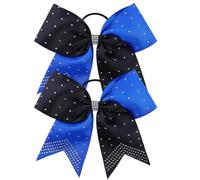 4Pcs Woman Large Hair Bow Cheer Bowknot Rope Ties Sweet Girls Ponytail Holder Accessories For Holiday(Blue)