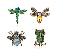4pcs Women Brooch Brooches Rhinestones, Vintage Brooch Bee Owl Dragonfly Cute Women Animal Brooch Corsage Jewelry Clothing Decoration, Animal Insect Brooches for Women Girls, Alloy + Rhinestone +
