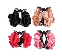 4pcs Women Girls Rose Tassel Hair Clip Fabric Flower Hair Claw Clips Barrettes Mixed Colors