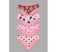 4pcs Women Gothic Halloween Skull Print Contrast Lace Trims Soft Hipsters Briefs Multicolor