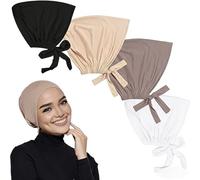 4Pcs Women Hijab Undercap, Under Hijab Cap, Cap Islamic Muslim, Adjustable Hat Cap (4 colors)