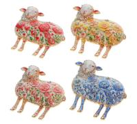 4pcs Women Sheep Brooch with Rhinestone Floral Rose Lamb Pin | Zinc Alloy, Secure Settings, Lightweight Build, for Dresses and Bags, Year of Sheep Gift