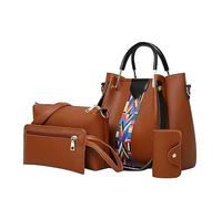 4pcs Women's Crossbody Bag Ethnic Printing Retro Pattern Hand Bag Shoulder Bag+Card Package Bride Bag Tote (Brown, One Size)