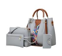 4pcs Women's Crossbody Bag Ethnic Printing Retro Pattern Hand Bag Shoulder Bag+Card Package Bride Bag Tote (Grey, One Size)