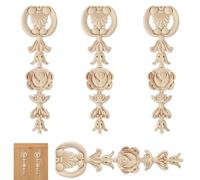 4PCS Wood Appliques 9.5x2.8 Inch, Unpainted European Style Carved Wooden Embellishments for Cabinet Drawer Furniture Mantel DIY Home Decoration