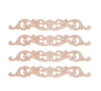 4pcs Wood Carved Appliques Decorative Corner Carvings for Wall Door Cabinet Dresser Mantel Diy Project Beige Unpainted Relief Onlays 20x3.5x0.8cm