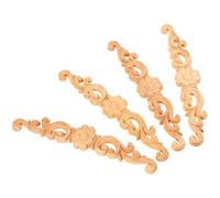 4pcs Wood Carved Appliques Khaki Natural Vintage Decor Season | Fine Polished Finish, Pattern and Elegant Texture, for Walls, Picture Frame, Mirror Frame Decoration