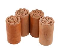 4pcs Wood Mooncake Stamp Dessert Tool for Baking and Decorating | Traditional Chinese Carving, Comfortable Grip, Intricate Pattern Detail, DIY Mooncake Making and Festive Kitchen Use