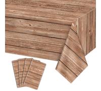 4Pcs Wood Tablecloth, Light Brown Grain Table Covers, Rectangular Table Decoration for Western Barn Themed Barbecue Party Decorations, 130 x 220cm