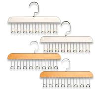 4Pcs Wooden Anti-Slip 8-Hook Belt Hanger for Closet Space-Saving Closet Organizer Belt Hanger for Bras, Ties, Scarves & Tank Tops (Wood Color White)