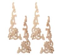 4pcs Wooden Appliques Decorative Hand Carved Solid Wood Corner Trim | Beige Unpainted Finish, Embossed Floral Pattern, for Mirror Frames, Doors, Antique Furniture Makeovers