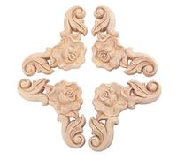 4Pcs Wooden Carved Rose Appliques Onlays, Unpainted Rose Carvings Decals for Cabinet Drawer Wall Headboard Dresser Mirror Pew Cupboard etc Furniture Decoration(8x8cm/3.15"x3.15")