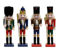 4pcs Wooden Christmas Nutcracker Soldier, 18cm in Festive Colours Handmade Wood Classic Traditional Xmas Party Decoration Ornaments