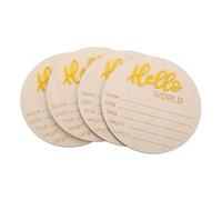 4pcs Wooden Circular Newborn Announcement Sign for Baby Showers | Yellow Decorative Piece, Records Birth Date Time Weight and Height, Rustic Simple Elegant Adorable