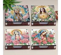 4pcs Wooden DIY Mother Mary Diamond Painting Memo Box, DIY Diamond Art Note Box 480 Papers Gifts, Religious-Themed Craft for Home Office Desktop Decor