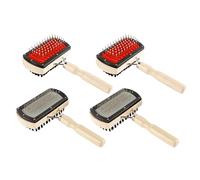 4PCS Wooden Double Sided Dog Brush, Pet Hair Grooming Tool, Hair Double Sided Wooden Pet Brush For Dogs Cats Puppy Animals (RD+GY)