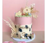 4PCS Wooden Farm Themed Cake Topper Set,Tractor Birthday Cake Decorations for Baby Shower Farm Themed Girls Boys Birthday Party Decorations Supplies