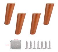 4pcs Wooden Furniture Legs,Round Solid Rubber Wood Sofa Couch Bench Feet,Oblique Cone Replacement Kitchen Table Leg,Bed Wardrobe Chair TV Cabinet Ottoman Loveseat Legs,Walnut Color (20cm/7.9in)