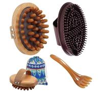 4Pcs Wooden Meridian Massage Brush, Lymphatic Drainage Body Massage Tools for Muscle Tension Relief, Hair Growth and Self-Care, with Five-Claw Massage Comb and Storage Bag
