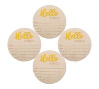 4pcs Wooden Newborn Announcement Sign Card Circular Yellow Birth Board | Nursery Wall Plaque, Records Date Time Weight and Height, Rustic Simple Elegant Keepsake