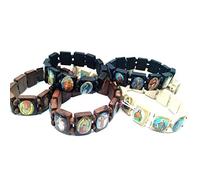 4pcs Wooden Rosary Jesus Bracelet Elastic Stretch Bangle Catholic Jewelry Wooden Elastic Bead Bracelet