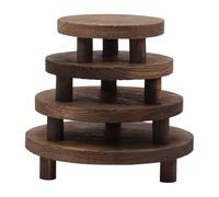 4Pcs Wooden Round Planting Pedestal Stand with 3 Support Feet Wood Riser for Bonsai, Strong Load Bearing Stackable Flower Pot Stand for Home Kitchen Balcony