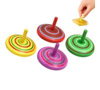 4Pcs Wooden Spinning Top Set, Assorted Colours | Striped Wooden Bodies with Pointed Pegs for Tabletop Spinning, Party Bags, Traditional Games and Display Collections