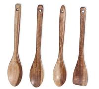 4Pcs Wooden Spoons for Cooking, Long Handle Wooden Spoons, Four Multipurpose Wooden Utensils for Kitchen, Set of Four Wooden Spoons for Stirring and Mixing