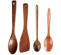 4Pcs Wooden Spoons for Cooking Set, Durable Wooden Cooking Spoons with Smooth Finish, Essential Wooden Spoon and Wooden Spoons Collection for Baking and Stirring