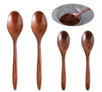 4Pcs Wooden Spoons Set, Wooden Soup Spoons Teaspoons for Honey Coffee Stirring Tea Sugar Condiment Soup Rice Mixing Stirring, Wood Korean Spoon for Utensils Set 6 Inch 7 Inch