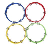 4Pcs Wooden Tambourine Set with Metal Jingles, Handheld Percussion Instrument for Churches Concerts, Professional Tambourine Drum with Clear Resonant Sound, Durable Wooden Frame an