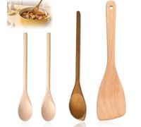 4PCS Wooden Utensil Set,Wooden Spoons for Cooking,Wooden Kitchen Utensils for Cooking and Baking, Solid Oval Mixing Spoons Safe Use in Non-Stick Cookware Use with Non-Stick Bakeware