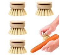 4Pcs Wooden Washing Brushes, Eco-Friendly Fiber Dish Scrubber Brush Heads, Interchangeable Kitchen Cleaning Brushes for Sustainable Home Cleaning（Handle Not Included）
