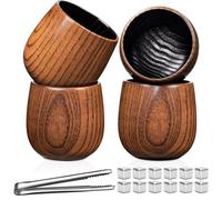 4PCS Wooden Whiskey Cup - Solid Wood Bourbon Drinking Glass with Charred Interior, Shatter-Resistant & No-Sweat Design, Rustic Tumbler for Bourbon, Scotch, Whiskey Lovers