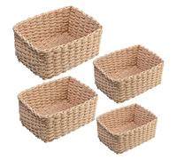 4Pcs Woven Storage Baskets, Hand-Woven Wicker Basket 4 Sizes, Recycled Paper Rope Woven Organizer, Storage Basket Braided, Hand-Woven Display Hampers, Multipurpose Organiser Box for Cupboard Drawer Cl