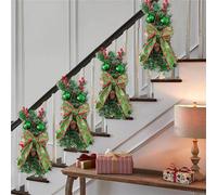 4pcs Wreath Prelit Stairway Swag Trim, Christmas Staircase Decoration,Cordless Prelit Stairs Decoration, Artificial Garland Ornament For Holiday Christmas Eve Party