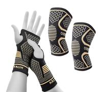 4Pcs Wrist Support for Gym Set | Wrist Support for Arthritis and Copper Ions Knee Pads - Ergonomic Design for Left & Right Hand,Pain Relief & Sports Protection,Carpal Tunnel,Sprain & Strain Relief