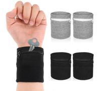 4Pcs Wrist Wallet, Mabor Wrist Sweat Bands with Zipper Light Pocket Sports Absorb Sweat Wristbands for Women Men Gym Sports Running Walking for Storage Key Card Cash