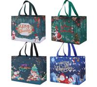 4Pcs Xmas Gift Bags, Large Christmas Bags for Presents, 25x32x17cm Reusable Non-Woven Tote Bags with Handles, Festive Gift Wrapping Bags for Holiday Parties and Family Gatherings