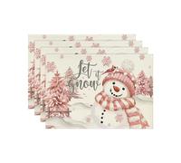 4PCS Xmas Trees Snow Christmas Placemats Winter Table Mats for Kitchen Dining Decoration B