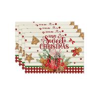 4PCS Xmas Trees Snow Christmas Placemats Winter Table Mats for Kitchen Dining Decoration K