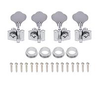 4Pcs Yootones Open Gear Machine Heads Tuners Tuning Pegs 2 Left 2 Right Compatible with 4 Strings Fender Precison Jazz Bass Guitar (Silver)