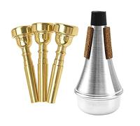 4Pcs Yootones Trumpet Mouthpiece (3C 5C 7C) with Trumpet Mute Silencer Compatible with Trumpet Replacement Musical Instruments Accessories (Gold)