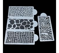 4pcs Zebra Leopard Snake Crocodile Skin Pattern Cake Border Embossed Decorating Molds Plastic Fondant Template DIY Baking Tools Coffee Spray Stencils Powdered Sugar Sieve PVC Mold