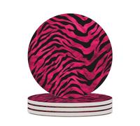 4PCS Zebra Tiger Leopard Coasters Non-Slip Round Drink Coasters with Ceramic Stone and Cork Base, Heat Resistant Absorbent 33.00Stone Coaster Set for Kinds of Mugs and Cups, 4 Inch