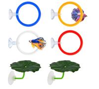 4PcsBetta Fish Accessories, Betta Fish Tank Training Rings and Hammock Leaves, Aquarium Decorations for Fish Enrichment, Set of Four Training Rings and Two Resting Leaves, Compact Size 10x5.7x3 Cm